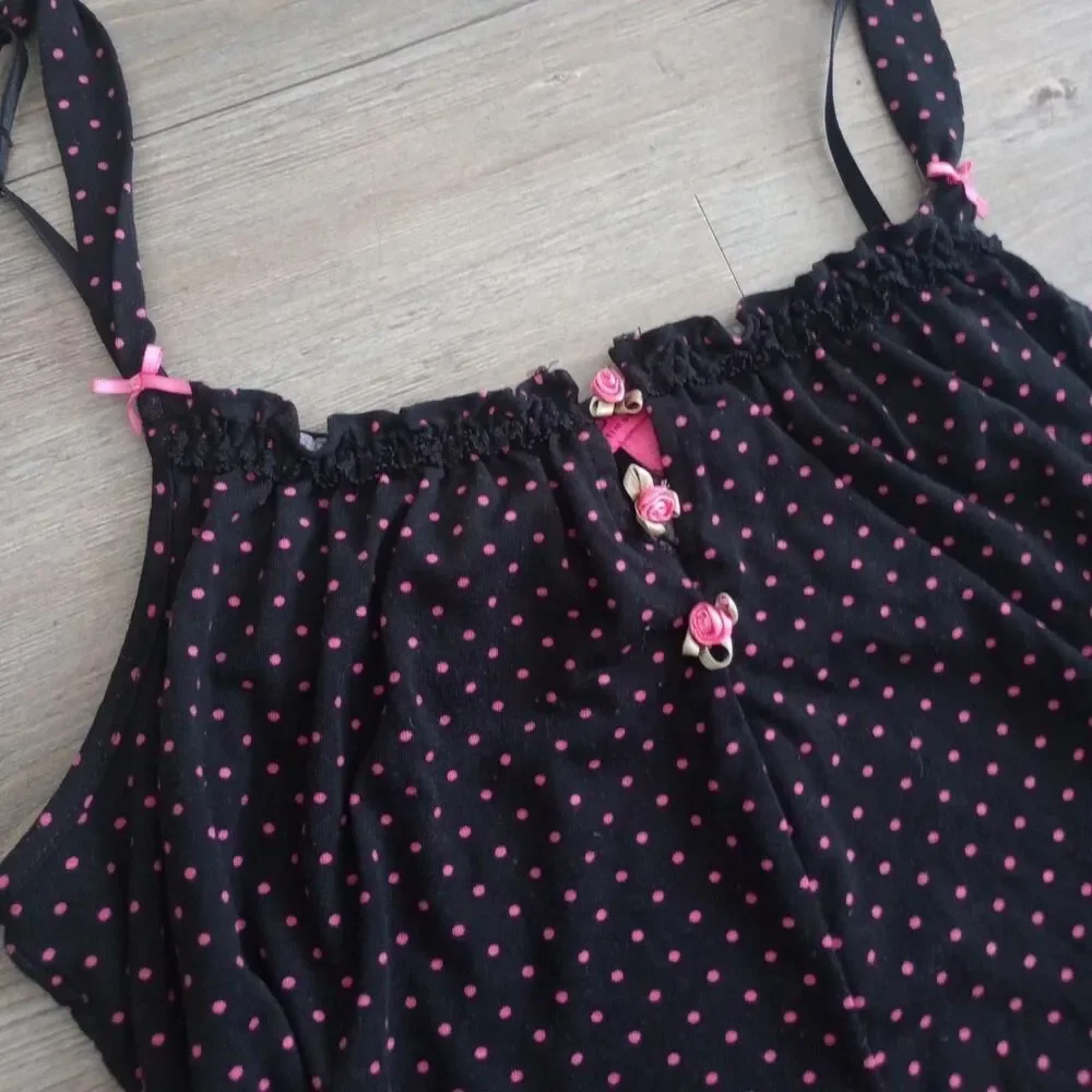 Y2K Betsey Johnson Polka Dot Babydoll Goth Slip - Picture 3 of 4